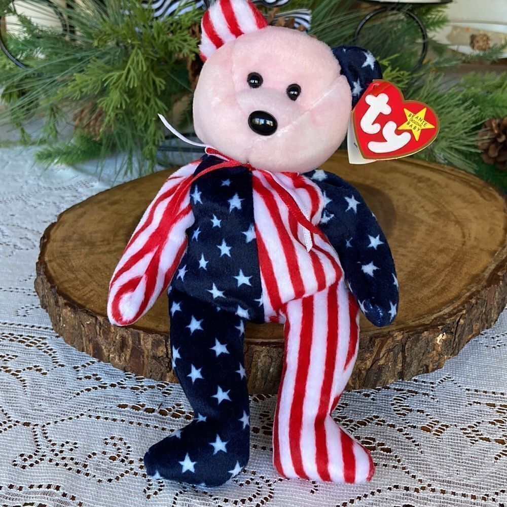 Ty Beanie  Sparkle The American Bear Pink Face Retired Birthday June 14, 1999